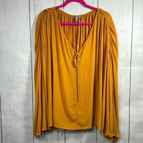 Asos Womens Long Sleeve Yellow Mustard Cold Shoulder Ribbed Blouse - Picture 1 of 12